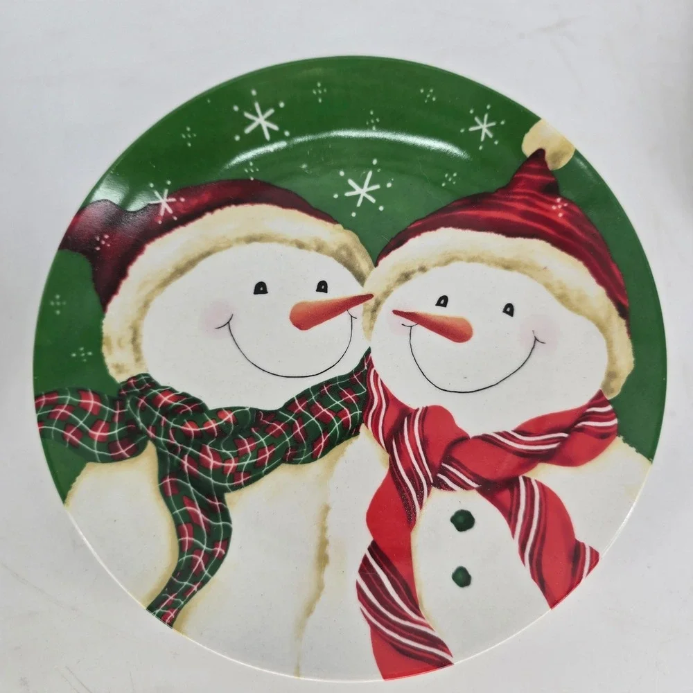 Set of 3 Vintage Snowman Christmas Salad Dessert Plates Holiday Table Decor